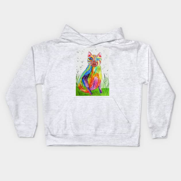 Quirky Colourful Cat Kids Hoodie by Casimirasquirkyart